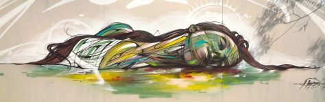 A-beautiful-woman-sleeps-peacefully-in-this-graphic-style-street-art-mural-by-graffiti-artist-Hopare